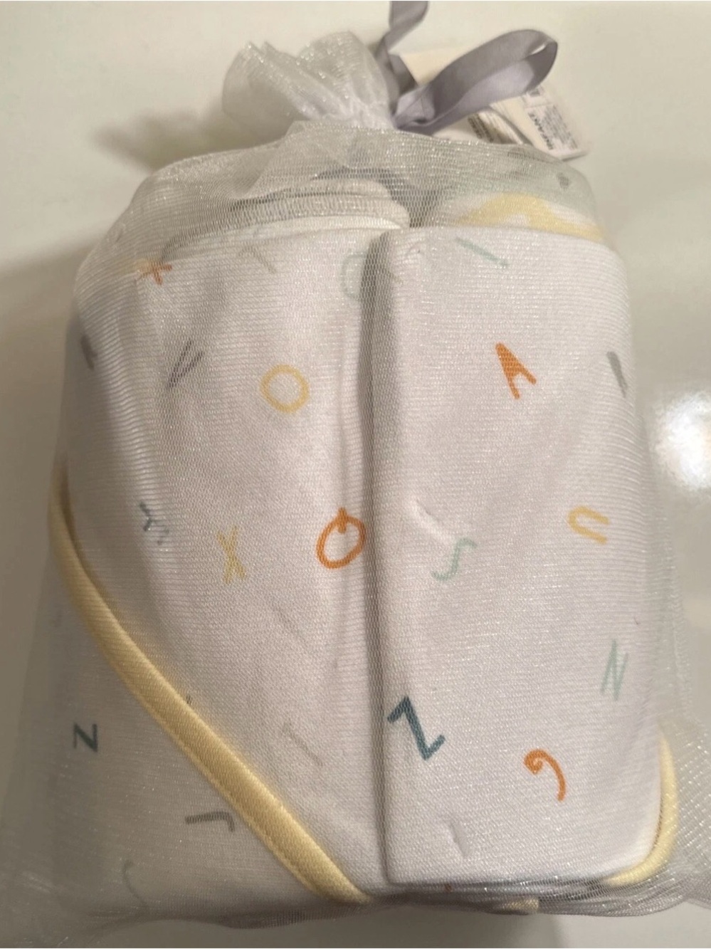 cloud island White Baby Towel & Washcloth Gift Set with Gray Ribbon
